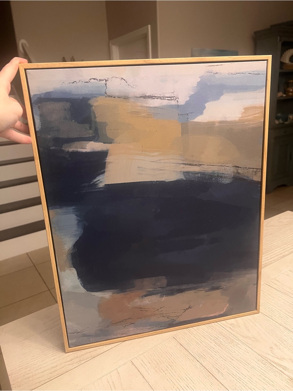 Abstract Coastal Blue Canvas Art Print 16”x12”- Blues,  Beige & White